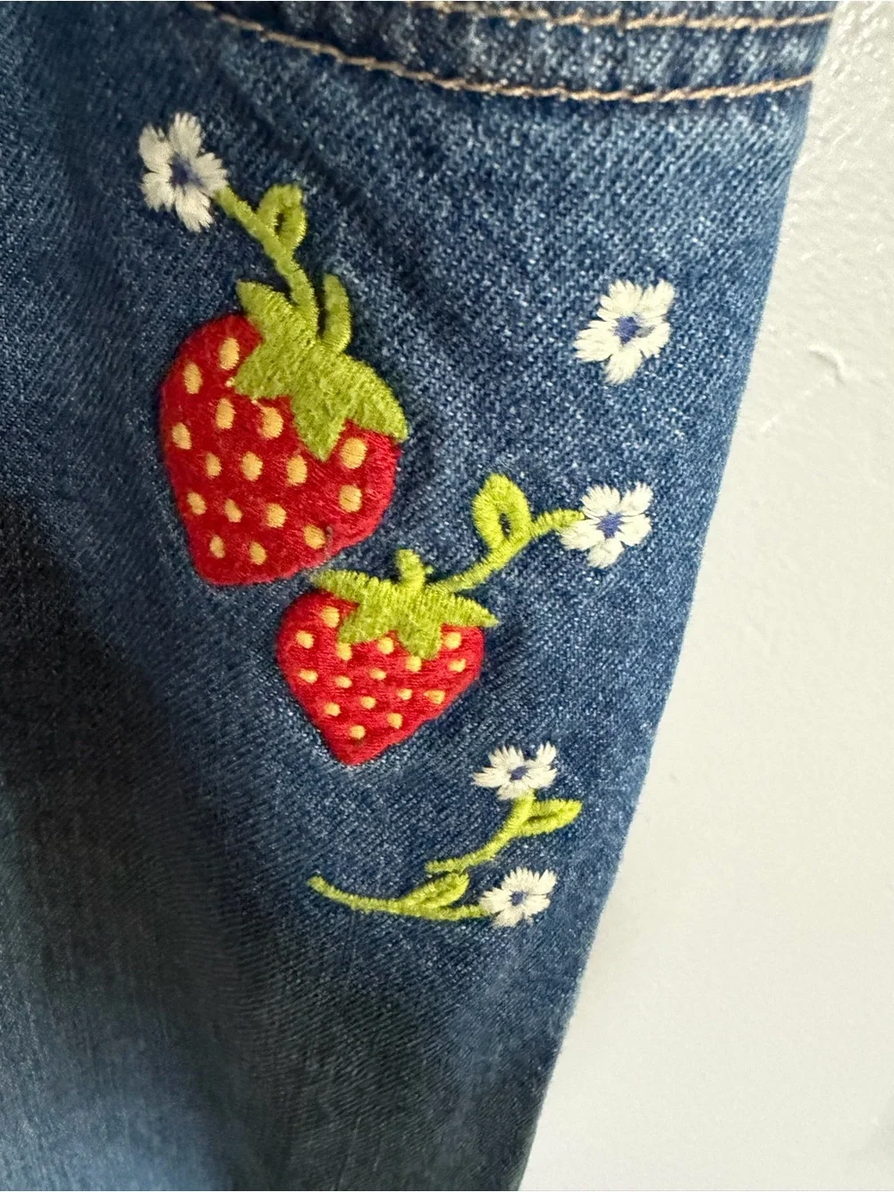 Old Navy Girl’s Blue Straight-Leg Jeans with Strawberry Embroidery